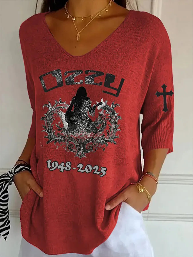 Women's Casual Fashion Commemorative Singer Striped T-Shirt