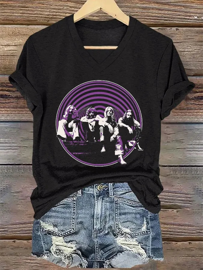 V-Neck Retro Rip Prince Of Darkness No More Tours Print T-Shirt