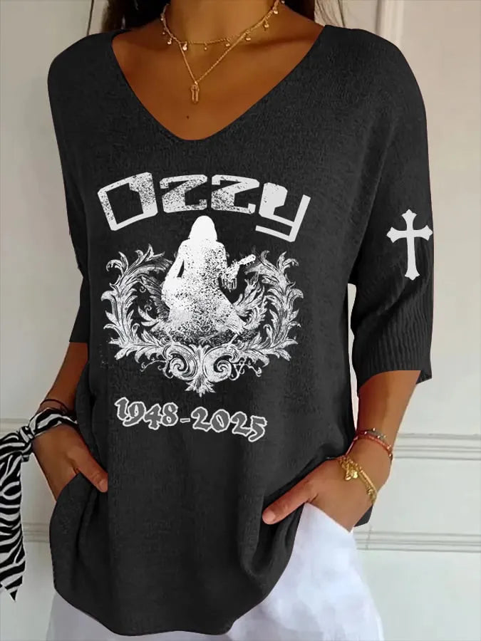 Women's Casual Fashion Commemorative Singer Striped T-Shirt