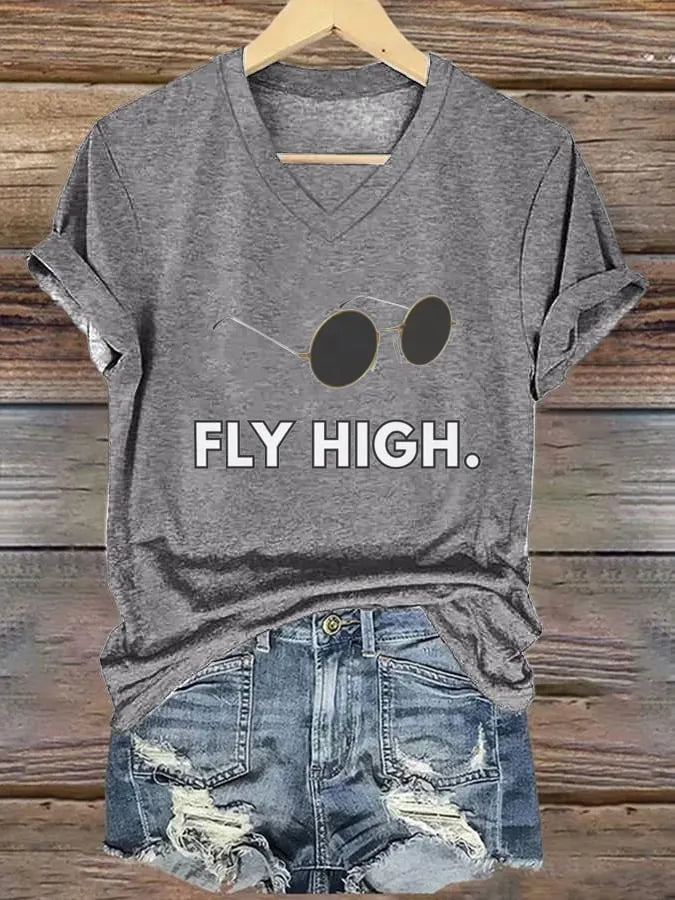 Women's "Hot Singer" Printed V-Neck T-Shirt