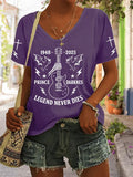 Women's Rock Legend Memorial Print V-Neck T-Shirt