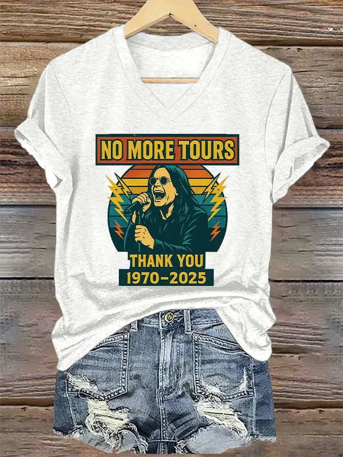 V-Neck Retro Rip Prince Of Darkness No More Tours Print T-Shirt