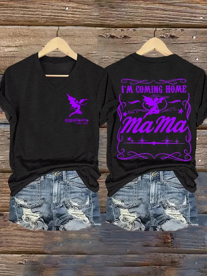 Women's "Hot Singer" Mama I'm Coming Home Printed V-Neck T-Shirt
