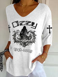 Women's Casual Fashion Commemorative Singer Striped T-Shirt
