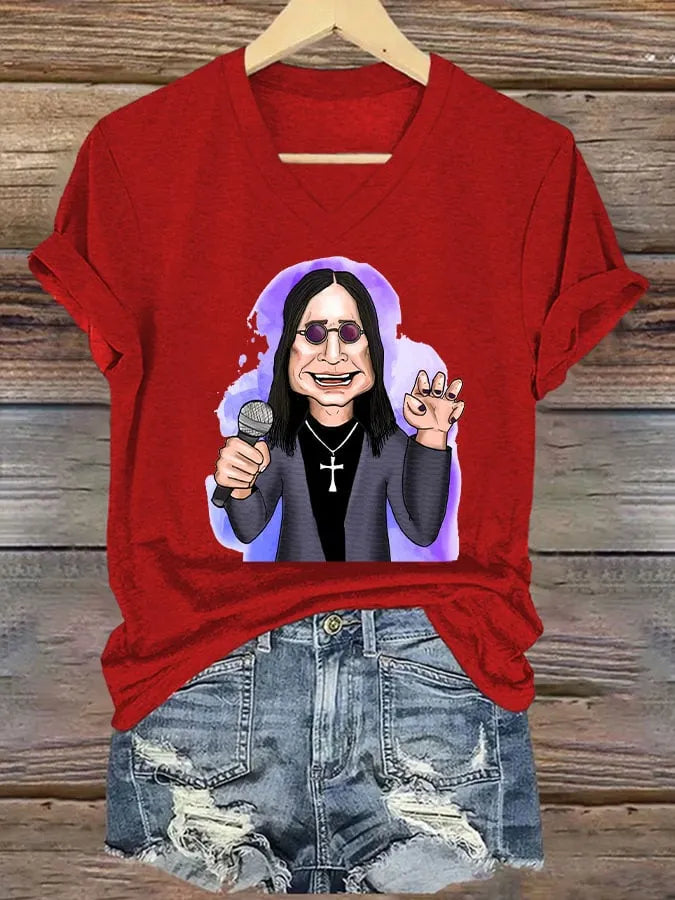 Women's casual short-sleeved V-neck T-shirt