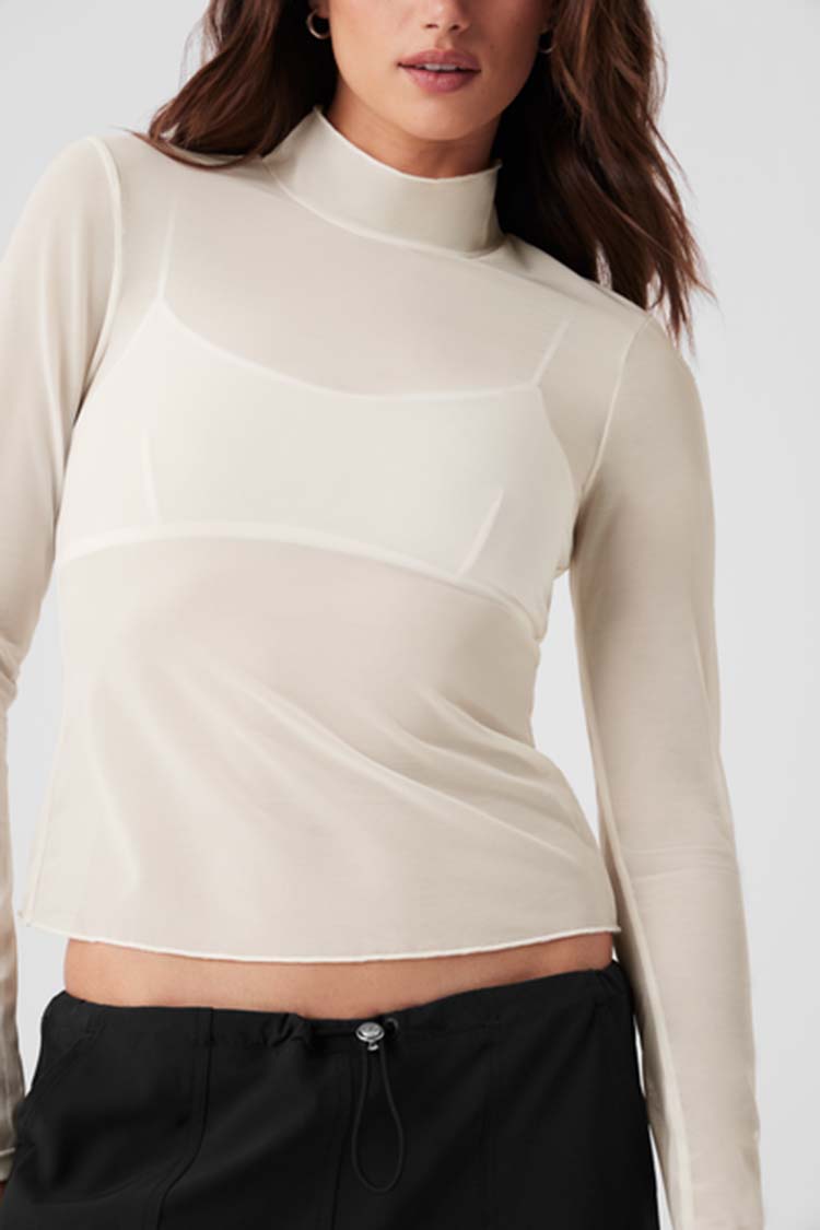 MESH SHEER ILLUSION MOCK NECK LONG SLEEVE