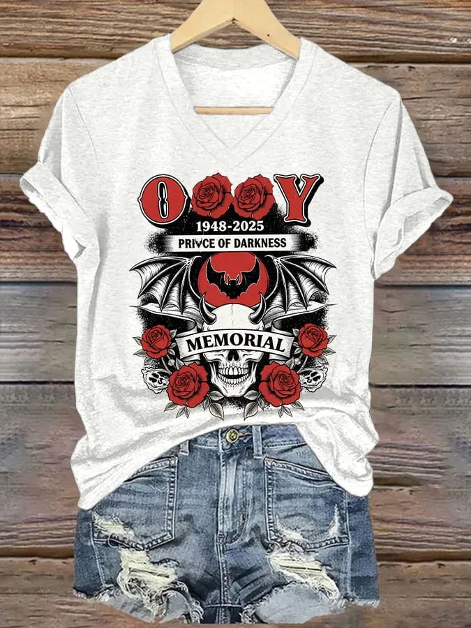 Women's Godfather Of Metal Print V Neck T-shirt
