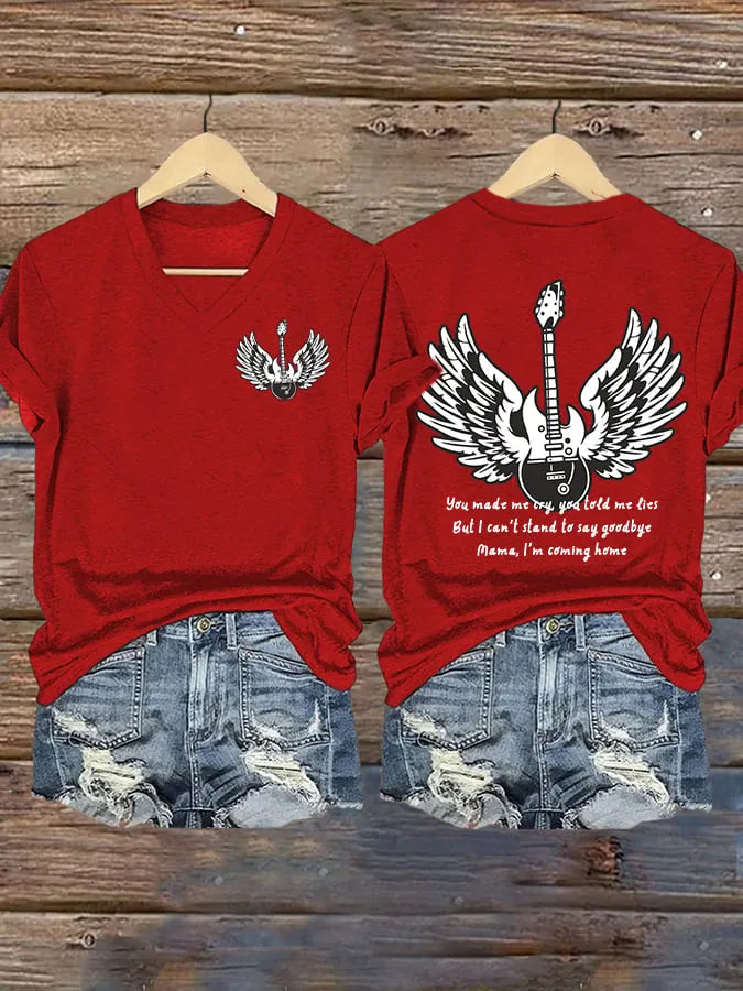 Women's Mama I'm Coming Home Print V Neck T-shirt