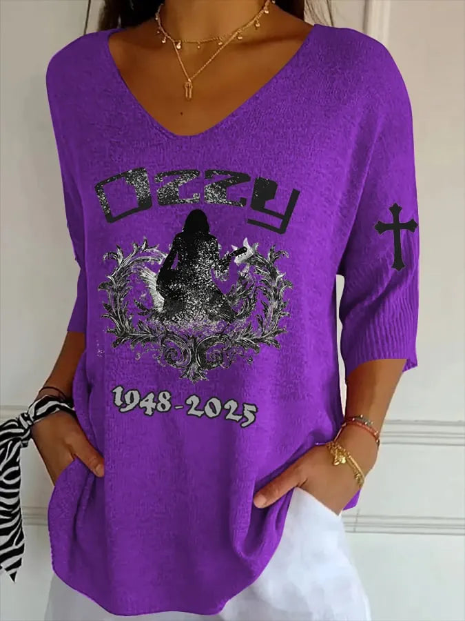 Women's Casual Fashion Commemorative Singer Striped T-Shirt