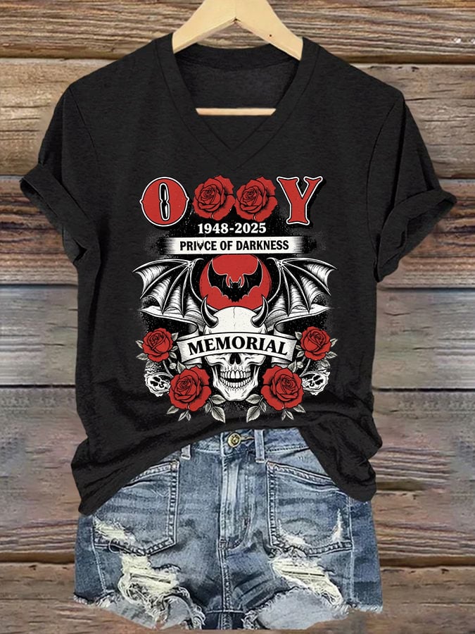 Women's Godfather Of Metal Print V Neck T-shirt