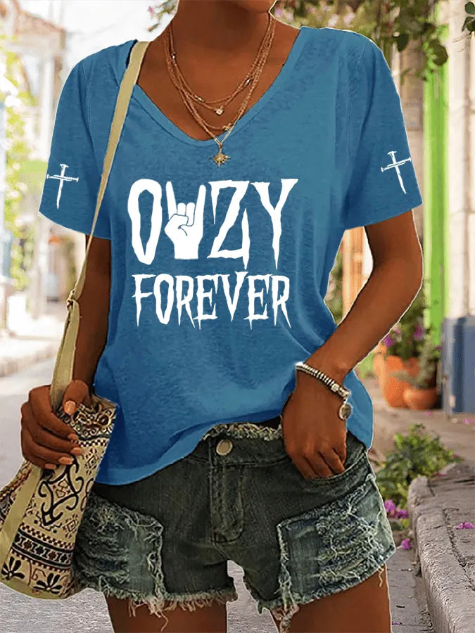 Women's Rock Legend Memorial Print V-Neck T-Shirt