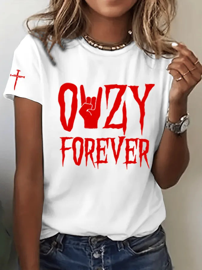 Women's Rock Legend Commemorative Print Crew Neck T-Shirt