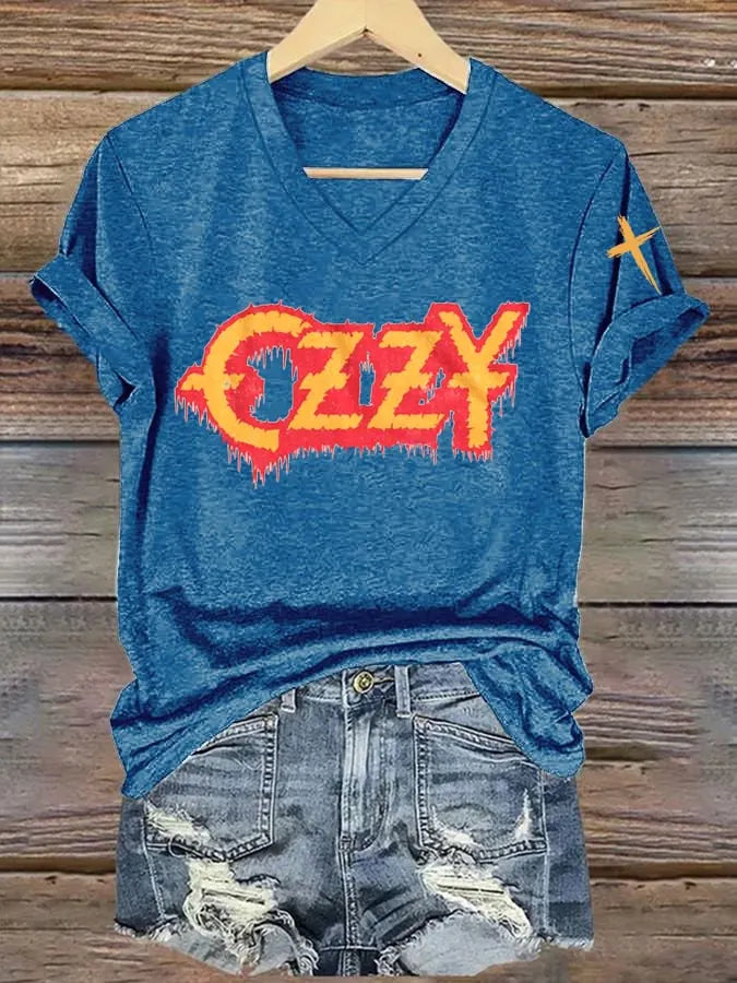Women's heavy metal Hot Singer Printed V-Neck T-Shirt