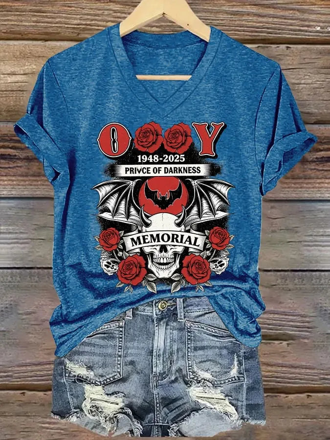 Women's Godfather Of Metal Print V Neck T-shirt