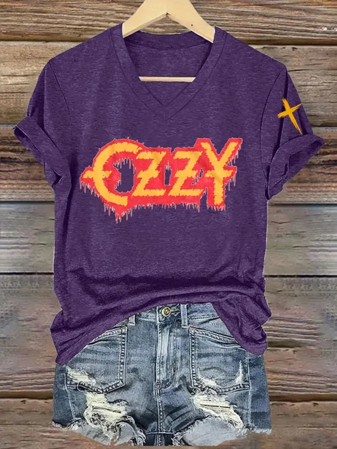 Women's heavy metal Hot Singer Printed V-Neck T-Shirt