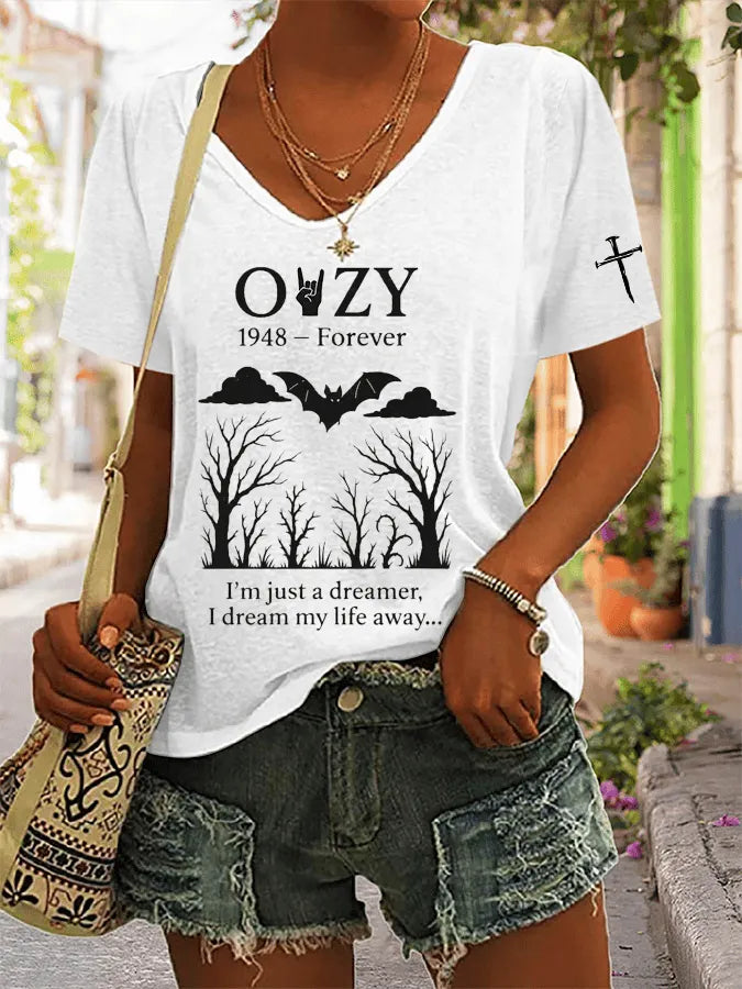 Women's Rock Legend Memorial Print V-Neck T-Shirt