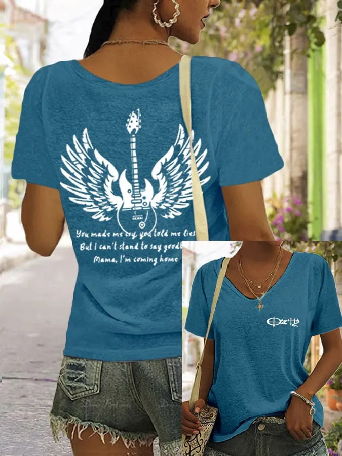 Women's Rock Legend Memorial Print V-Neck T-Shirt