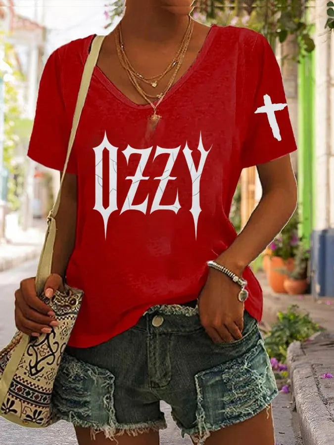 Women's “Hot Singer” Printed V-Neck T-Shirt