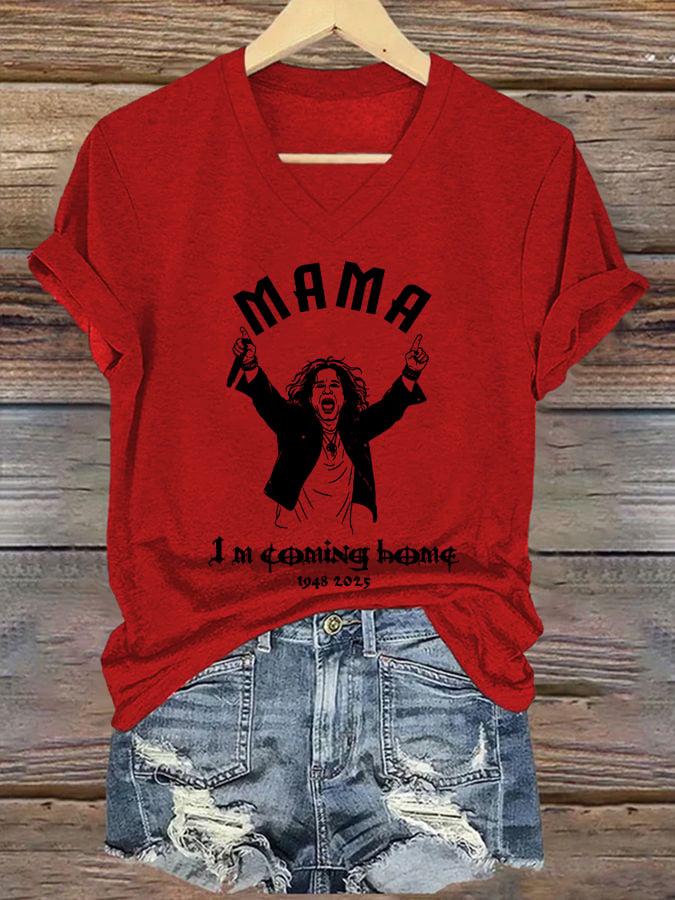 Women's Mama I'm Coming Home Print V Neck T-shirt