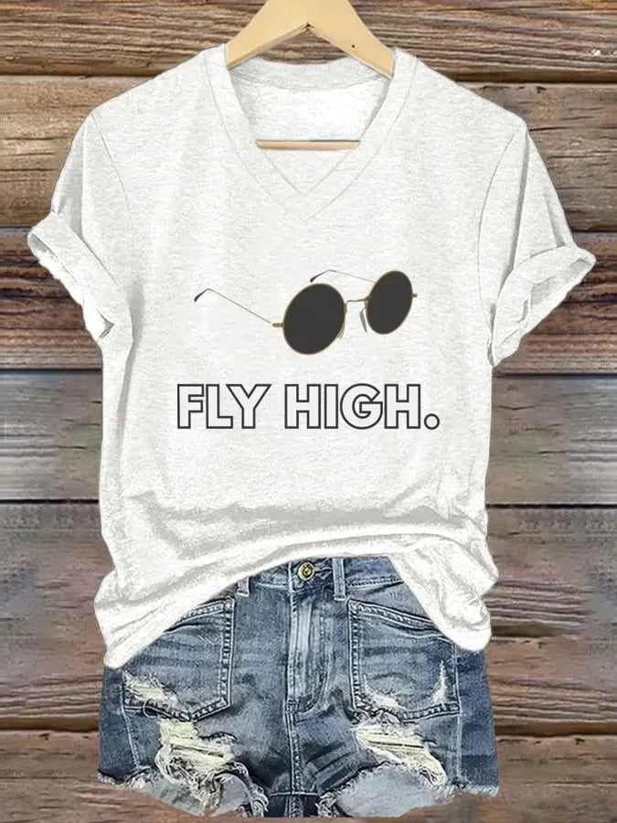 Women's "Hot Singer" Printed V-Neck T-Shirt