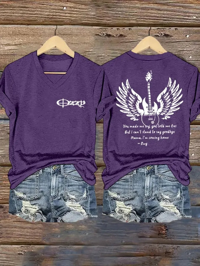 Women's "Hot Singer" Mama I'm Coming Home Printed V-Neck T-Shirt