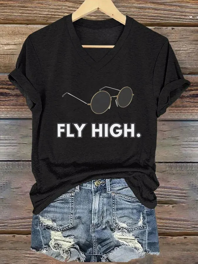 Women's "Hot Singer" Printed V-Neck T-Shirt