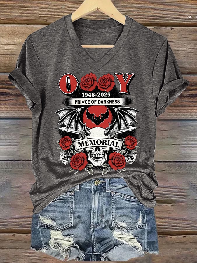 Women's Godfather Of Metal Print V Neck T-shirt