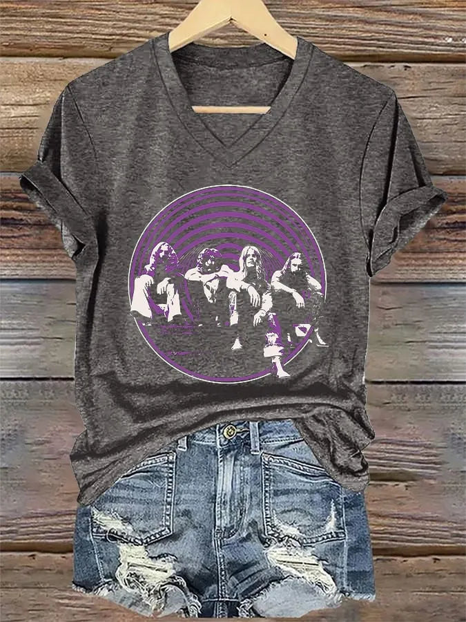 V-Neck Retro Rip Prince Of Darkness No More Tours Print T-Shirt