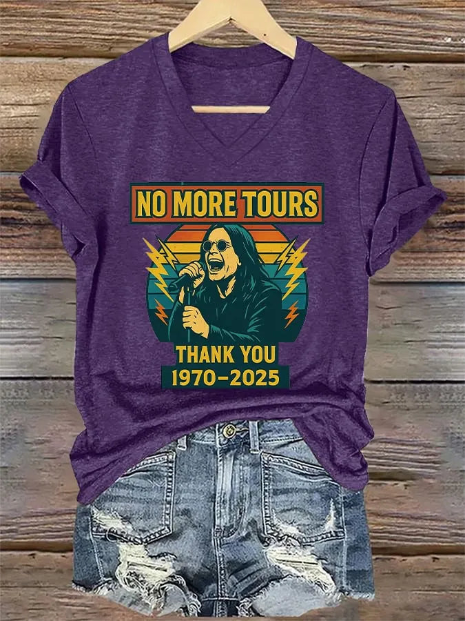 V-Neck Retro Rip Prince Of Darkness No More Tours Print T-Shirt
